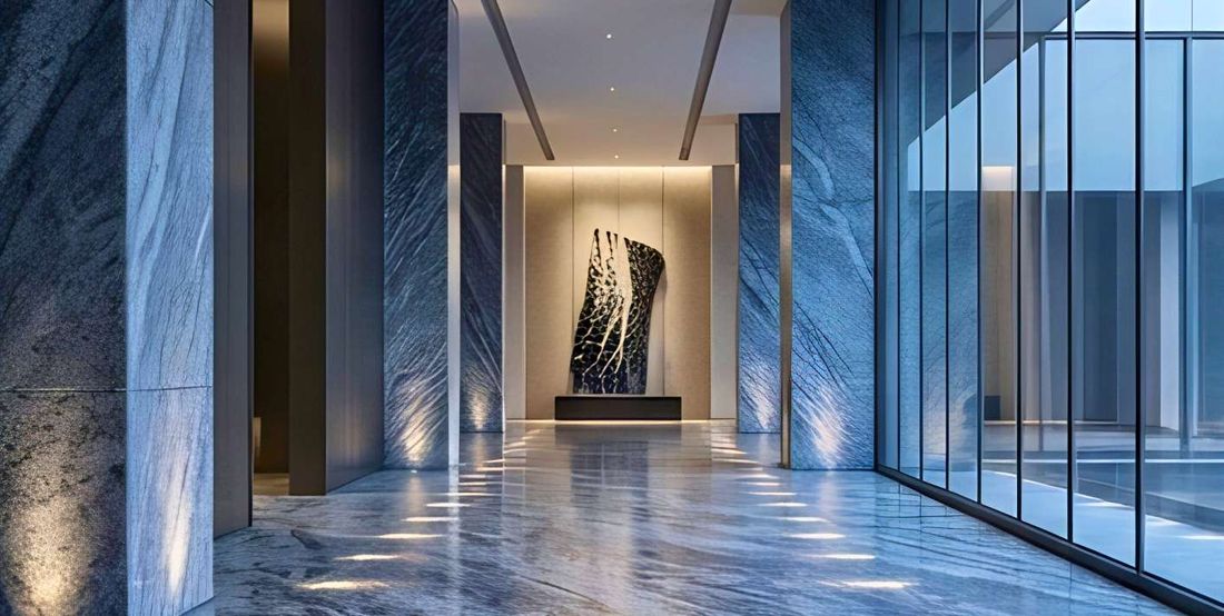 Granite-clad interior lobby