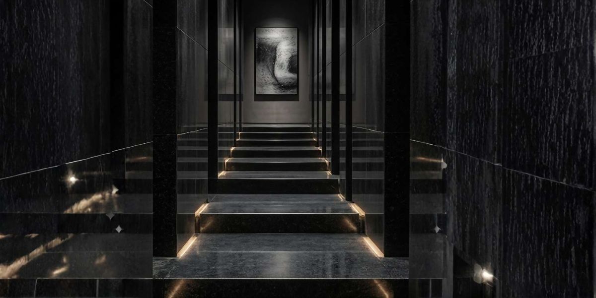 Absolute Black granite corridor and stairs